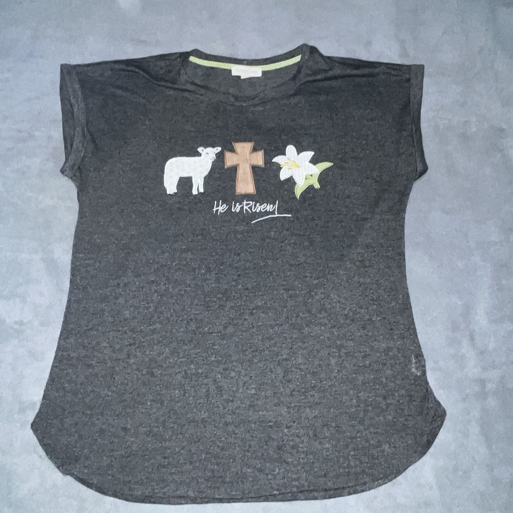 Clover +‎ Pine Womens Size XL Pullover He is Risen Graphic Tee